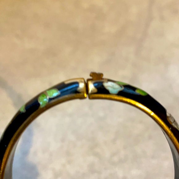 Vintage Cloisonné Brass Tone Slide Claps Hinged Oval Bracelet - Picture 6 of 9